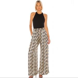 Nili Lotan “Adalene” Silk Wide-Leg Pants Snake Print Brown Sz 2 NWT